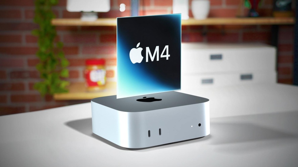 Концепт Apple Mac Mini с голографическим дисплеем M4 в Концепт Apple Mac Mini с голографическим дисплеем M4 в современной рабочей обстановке.