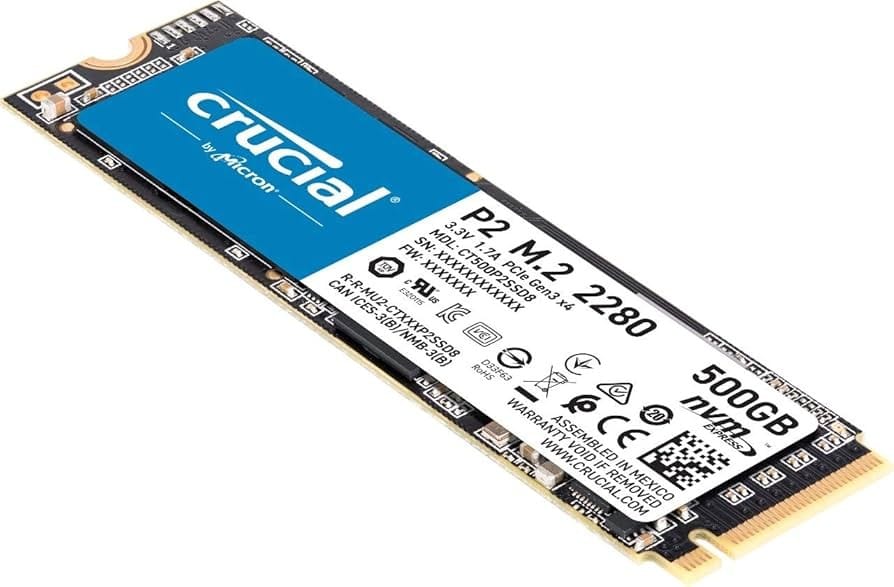 Crucial P2 M.2 NVMe SSD 500 ГБ для высокоскоростного хранения и надёжности.