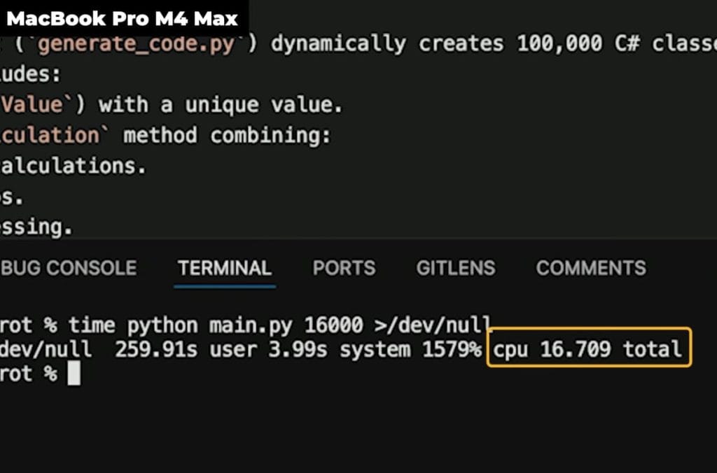 Изображение терминала на MacBook Pro M4 Max с результатами выполнения Python скрипта для создания C# классов.