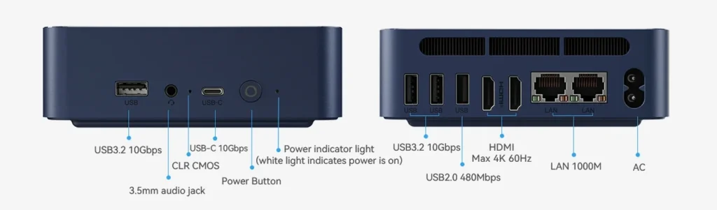 Мини ПК Beelink EQ14 с портами для USB, HDMI и аудио, предназначенное для подключения к ПК