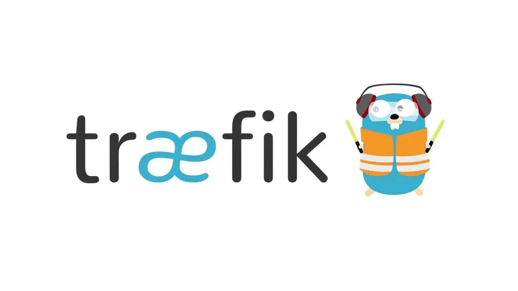Иллюстрация логотипа Traefik с мультяшным сурком в наушниках и защитной экипировке, держащим световые мечи.