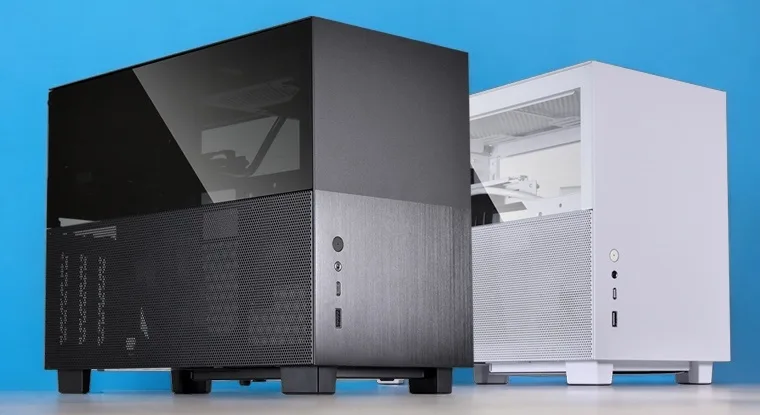 Lian Li Q58. Черный и белый мини-корпус для компьютера формата ITX, демонстрирующий современный дизайн и эстетику.