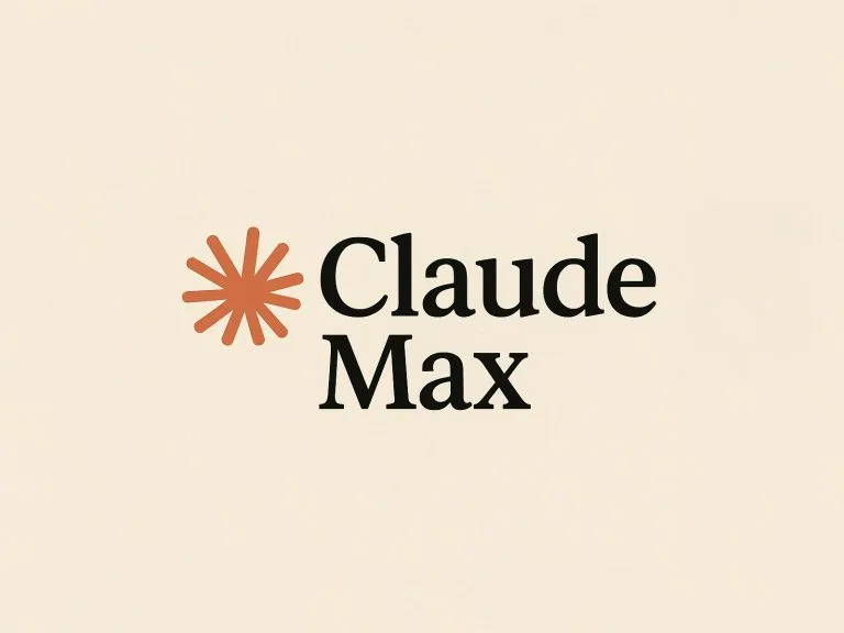 Claude AI дорожает? Новый план Max 2025 — объясняем. Логотип с названием 'Claude Max' и декоративным оранжевым звездным символом, подходящий для брендинга и дизайна.